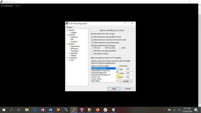 Change putty session background color and font color. смотреть онлайн