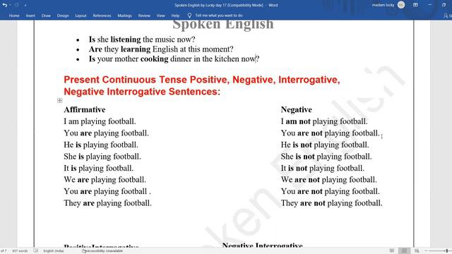 Spoken English Day17 - The Present Continuous Tense Structure Exam positive, negative, interrogativ смотреть онлайн