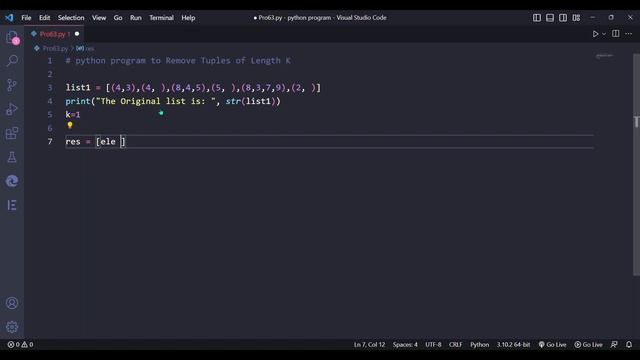 python program to Remove Tuples of Length K. #python #coding #newvideo #new смотреть онлайн