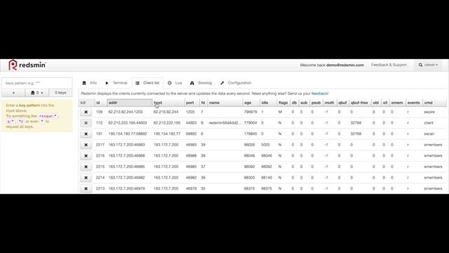 Redis Client list real-time column ordering in Redsmin смотреть онлайн