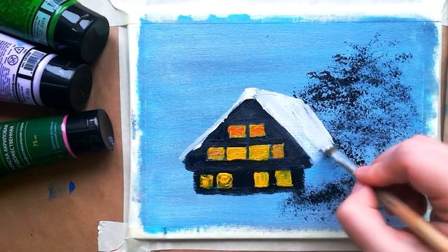 Как нарисовать ЗИМНИЙ ДОМ | Зимний пейзаж | Урок рисования для начинающих | Новогодний рисунок смотреть онлайн