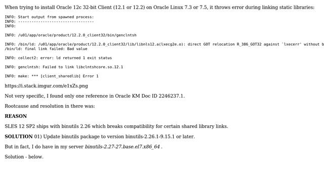 DevOps & SysAdmins: Oracle 12c 32-bit client and direct GOT relocation R_386_GOT32 against `lxecerr смотреть онлайн