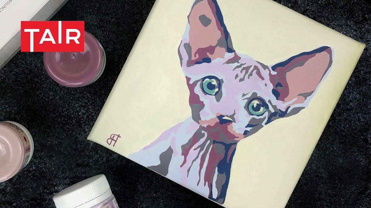 Рисуем котика в векторном стиле! Акрил на холсте! смотреть онлайн