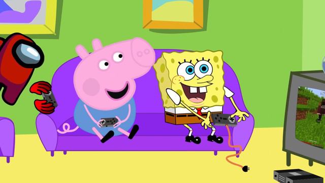 George Pig, Among Us and SpongeBob plays Minecraft mod Peppa Pig and Roblox - funny story смотреть онлайн