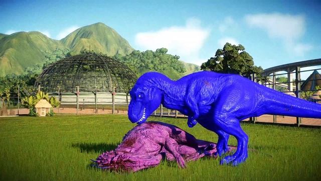 Green Brachiosaurus vs Giganotosaurus & T-Rex vs I-Rex Dinosaur Fighting, Jurassic World Evolution смотреть онлайн