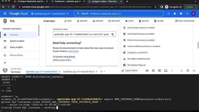 Configure Replication and Enable Point in Time Recovery for Cloud SQL for PostgreSQL GSP922 смотреть онлайн