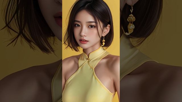 4K AI Lookbook 19 Girl Fashion | Brass Yellow Color Party Look Female Outfit Skirt Design.