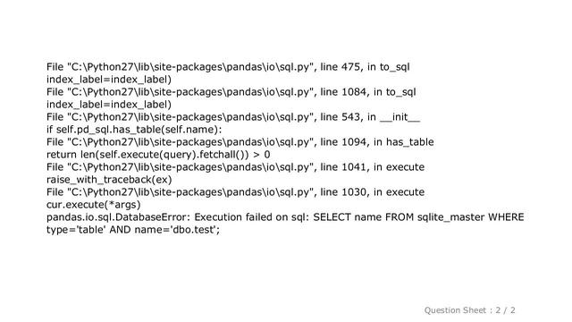 Pandas : Writing python (pandas) Data Frame to SQL Database Error смотреть онлайн