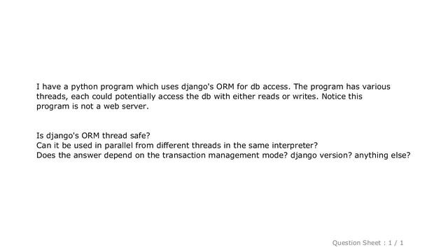 Django : Is django's ORM thread safe? смотреть онлайн