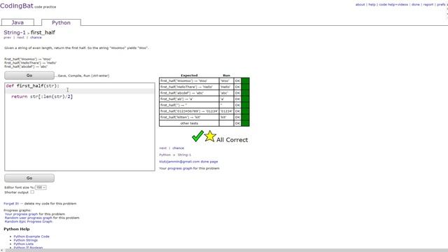 String-1 (first_half) Python Tutorial || codingbat.com смотреть онлайн