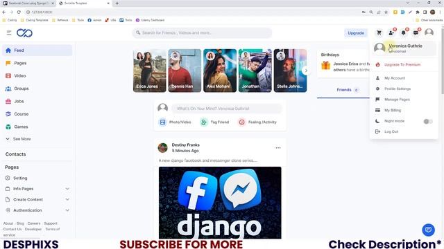 Build Facebook Clone and Messenger Chat App with Django - Social Media Website | Desphixs™ смотреть онлайн