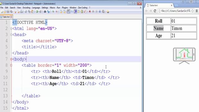 HTML Table | HTML 5 Bangla (Table- B: th VS td) Part- 27 смотреть онлайн