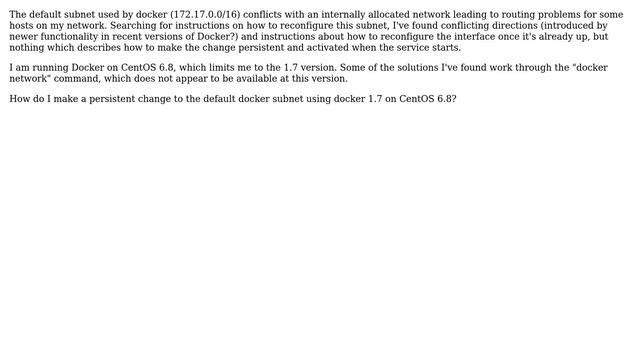 How do I make a persistent change to Docker's default network subnet (v1.7/)? смотреть онлайн
