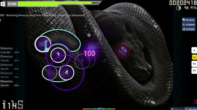 Прохождение карты в Osu Feint (feat. CoMa) - Snake Eyes [Advanced] смотреть онлайн