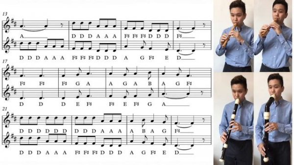 [Row Row Row Your Boat / Recorder Quartet] Duet Music sheet for two Soprano Recorders (with letters