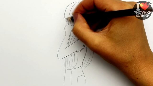 Рисуем Девушку с Телефоном - скетч карандашом | Как нарисовать Девушку в Кепке | Рисунки Юльки смотреть онлайн