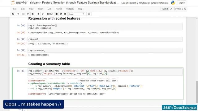 168.2 Feature Selection through Standardization of Weights (LINEAR REGRESSION WITH SKLEARN) смотреть онлайн