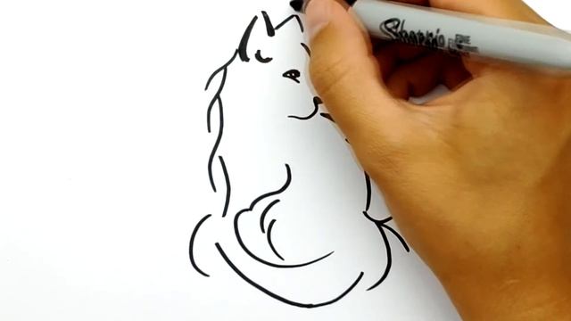 Как нарисовать Силуэт Кота. Просто рисуем Силуэт Кота черным маркером. Рисунки для срисовки #602 смотреть онлайн
