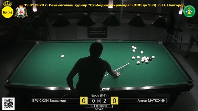 1/4 ФИНАЛА Ерискин В. - Матюхин А. Рейтинговый турнир "Свободная пирамида" рейтинг ЭЛО до 900 смотреть онлайн