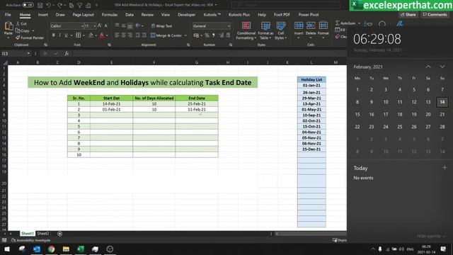 Excel Workday function: Find end date & exclude weekends & holidays (V004) смотреть онлайн