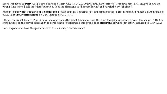 Why does PHP 7.3.2 show the wrong time and ignores timezone? смотреть онлайн