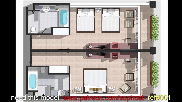 Sketchup 3D Model 4 Stories Hotel Exterior Design Idea смотреть онлайн