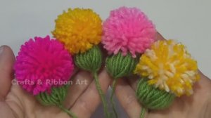 Удивительная идея создания цветочного помпона пальцами - Простое изготовление цветов из шерсти -