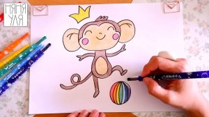 Как нарисовать радужную ОБЕЗЬЯНУ поэтапно для детей | Рисуем животных Африки | Няня Уля