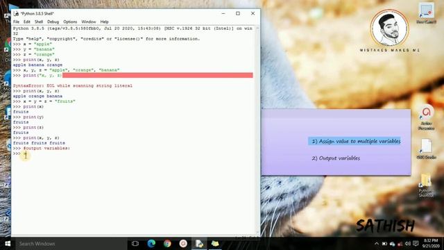 How to assign values to multiple variables & Output variables | Easy PYTHON | Tamil | Sathish смотреть онлайн