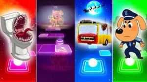 Toilet Monster vs Pinkfong vs Bus Eater vs Sheriff Labrador | Tiles Hop EDM Rush | Magic Hop