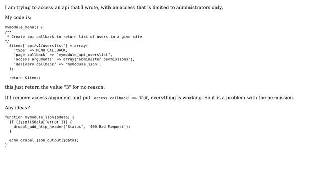 Drupal: hook_menu access argument returns 3 instead of data смотреть онлайн