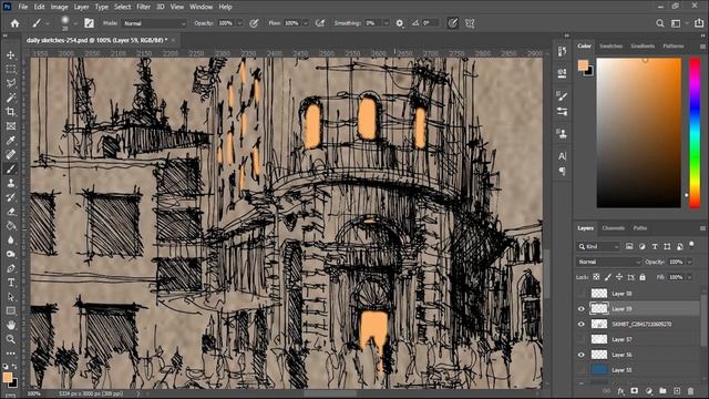 How To Color Your Sketches Digitally | Photoshop Tutorial | Architectural sketches смотреть онлайн