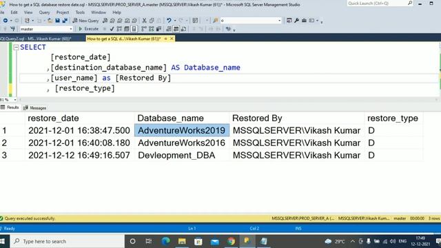 When was the last time SQL server Database was restored? смотреть онлайн