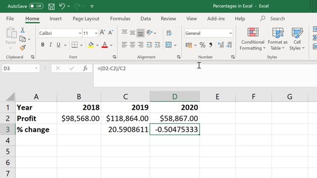 Calculate Percentages In Excel (% Change | % Of Total) смотреть онлайн