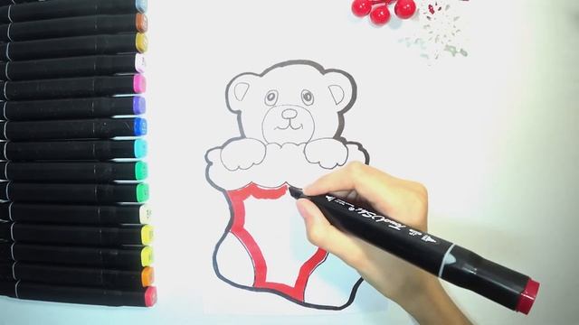 Мультик раскраска мишка в носке для детей / draw a bear in a sock / coloring / Раскраска смотреть онлайн