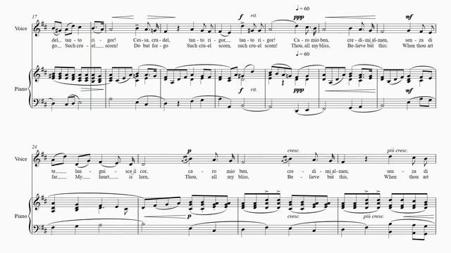 Giordani “Caro mio ben“ Lower key (D major) Score animation [Piano only] смотреть онлайн