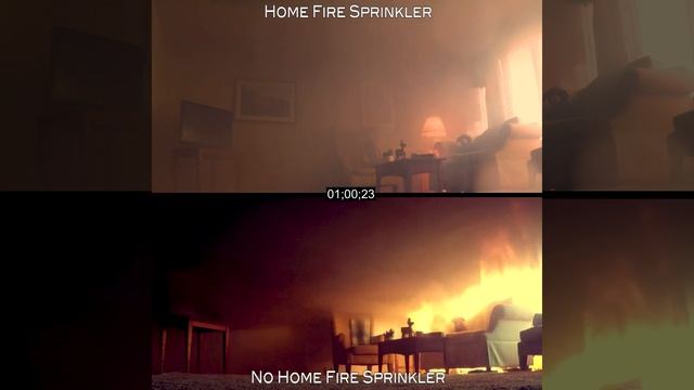 Side by side view of living room fires with and without a fire sprinkler смотреть онлайн