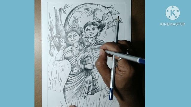 দুই বন্ধুর ছবি ।how to pencil figure drawing ll pencil sketch figure drawing । смотреть онлайн