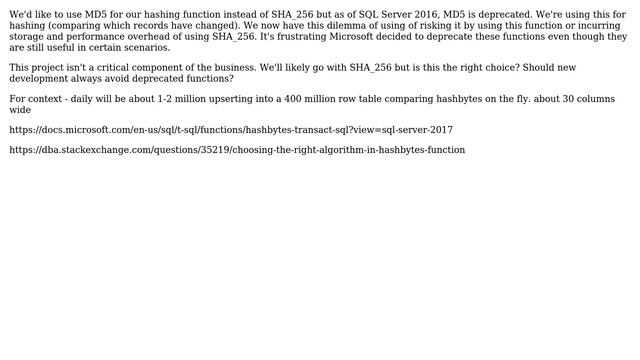 Databases: Should I use the deprecated MD5 function in SQL Server? смотреть онлайн