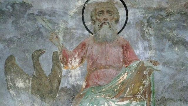 Старинная фреска в храме в Вологде. Евангелист Иоанн.