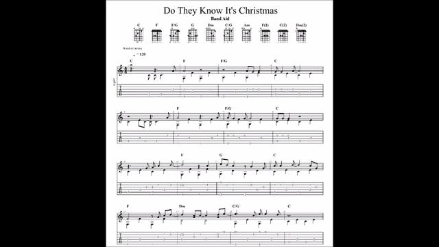 Band Aid: Do They Know It's Christmas with tablature/sheet music for solo fingerstyle guitar смотреть онлайн
