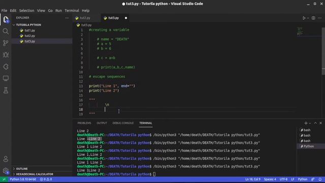 Escape Sequences in Python & Creating/Declaring Variables|| Python Free tutorial #3 || Death Code смотреть онлайн