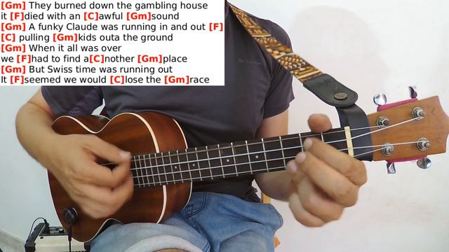 Smoke on the Water - Deep Purple - Ukulele cover Play along with chords and lyrics on screen смотреть онлайн