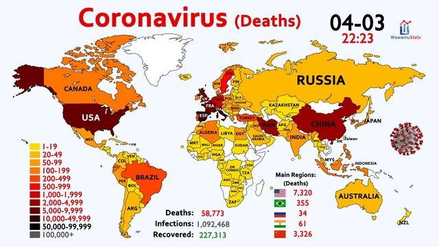 Coronavirus (COVID-19) Deaths: World Map Timelapse Since January
