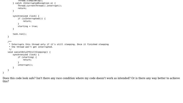Thread which executes code after Thread.sleep() and can be cancelled only if it's sleeping смотреть онлайн
