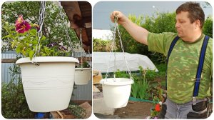 Подвесные кашпо для цветов своими руками! Идеи для дачи и сада Большие цветочные горшки на цепочках.