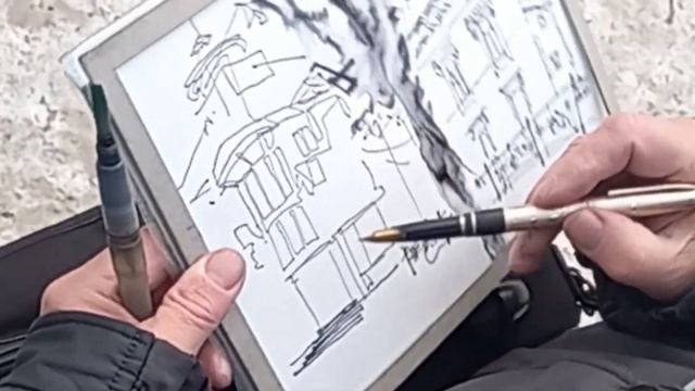 Городская зарисовка пером в реальном времени Зима #Пленэр #UrbanSketching #Pen #Ink #ArchiSketching