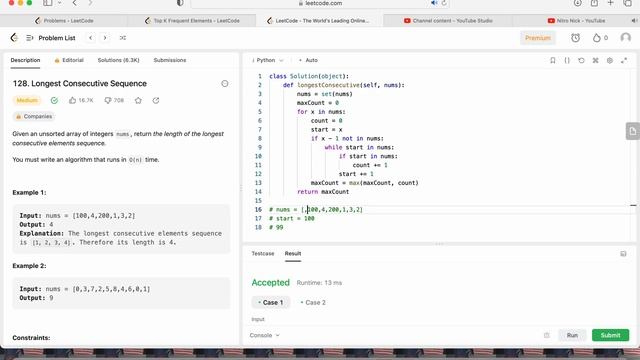 Leetcode 128 - LONGEST CONSECUTIVE SEQUENCE - Python смотреть онлайн