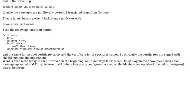 DevOps & SysAdmins: Why does postgres complain about "ca md too weak" when connecting with ssl? смотреть онлайн