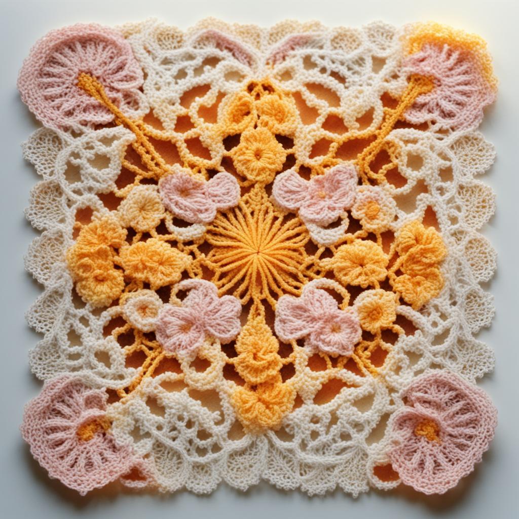 Вязаные квадратные мотивы с орнаментом, созданные с помощью нейросети. смотреть онлайн